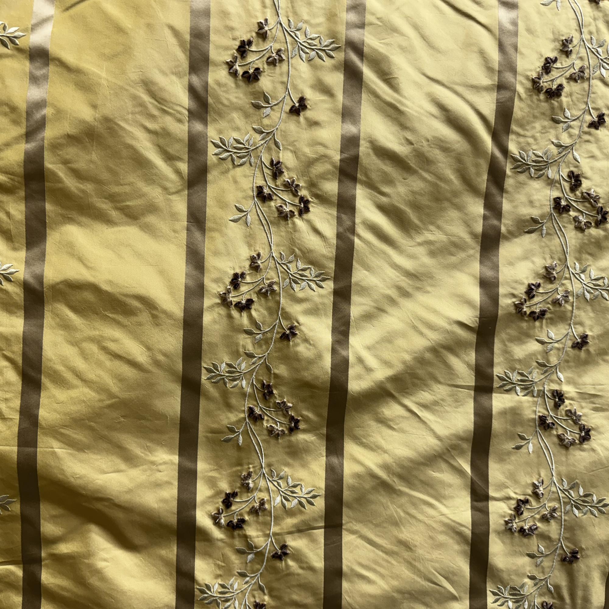 Ivy Fabric in color Wheat is a Striped Floral Embroidered Silk Fabric pattern good for Drapery & Curtain Fabric