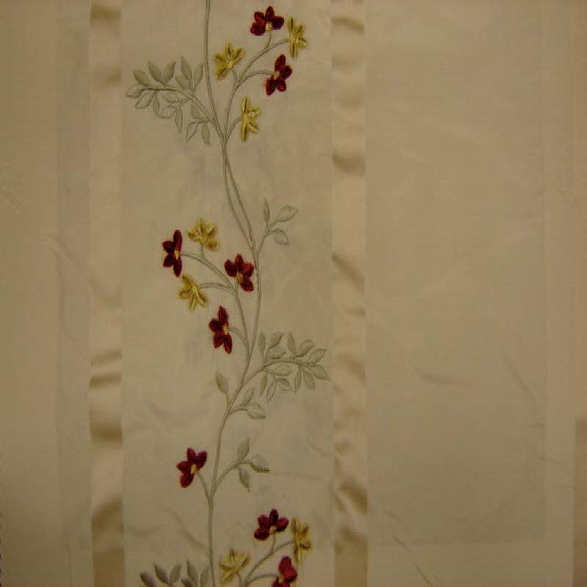 Ivy Fabric in color Pearl is a Striped Floral Embroidered Silk Fabric pattern good for Drapery & Curtain Fabric