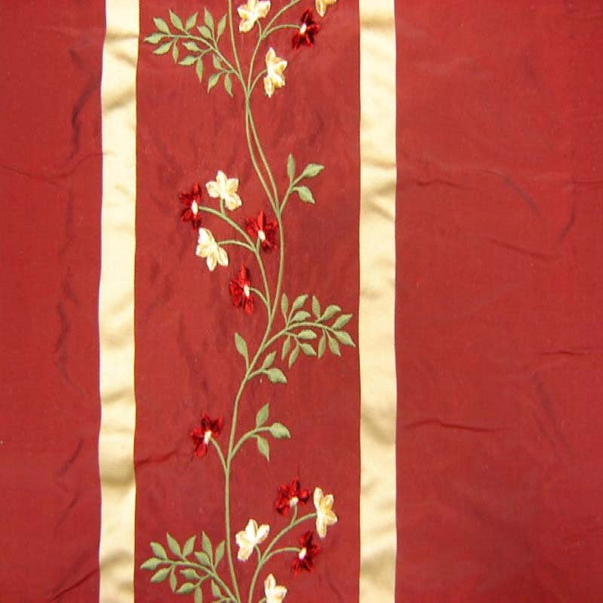 Ivy Fabric in color Ruby is a Striped Floral Embroidered Silk Fabric pattern good for Drapery & Curtain Fabric