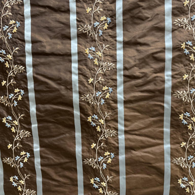 Ivy Fabric in color Espresso is a Striped Floral Embroidered Silk Fabric pattern good for Drapery & Curtain Fabric