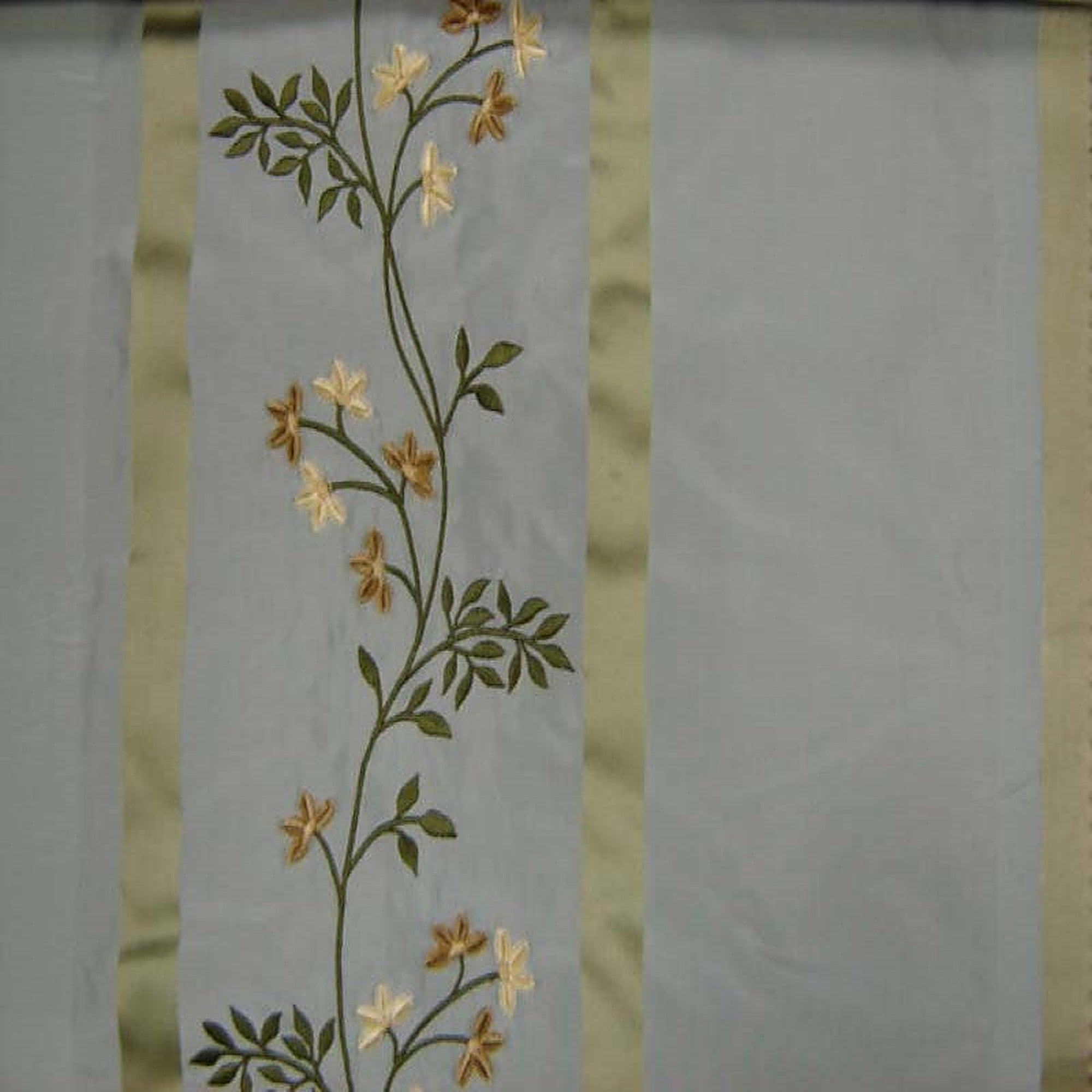 Ivy Fabric in color Aqua is a Striped Floral Embroidered Silk Fabric pattern good for Drapery & Curtain Fabric