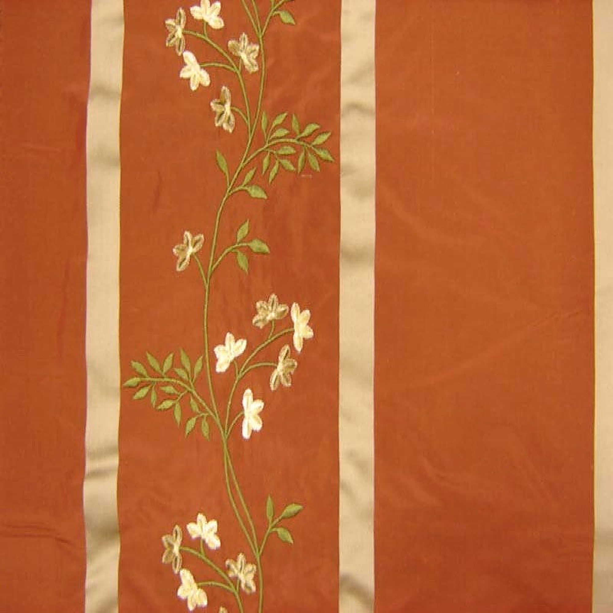 Ivy Fabric in color Cinnamon is a Striped Floral Embroidered Silk Fabric pattern good for Drapery & Curtain Fabric