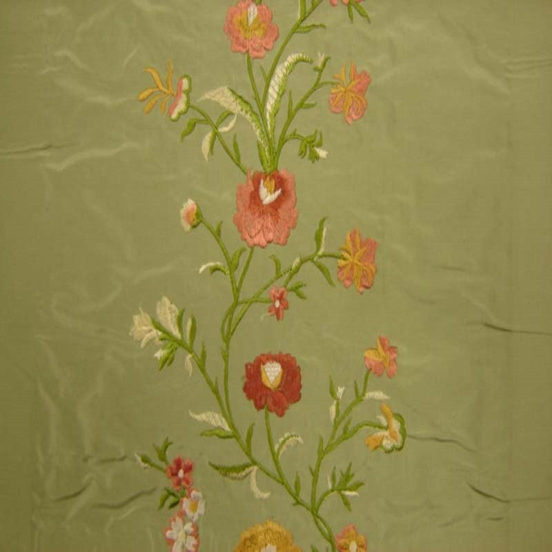Juliet Fabric in color Sage is a Floral Embroidered Silk Fabric pattern good for Drapery & Curtain Fabric