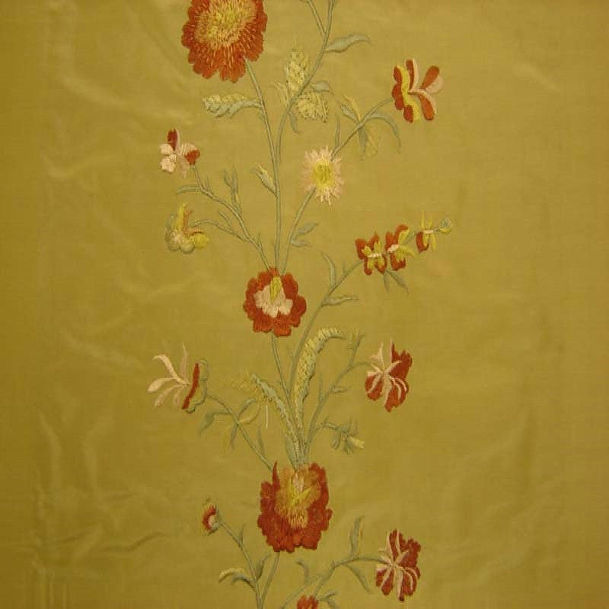 Juliet Fabric in color Spice is a Floral Embroidered Silk Fabric pattern good for Drapery & Curtain Fabric