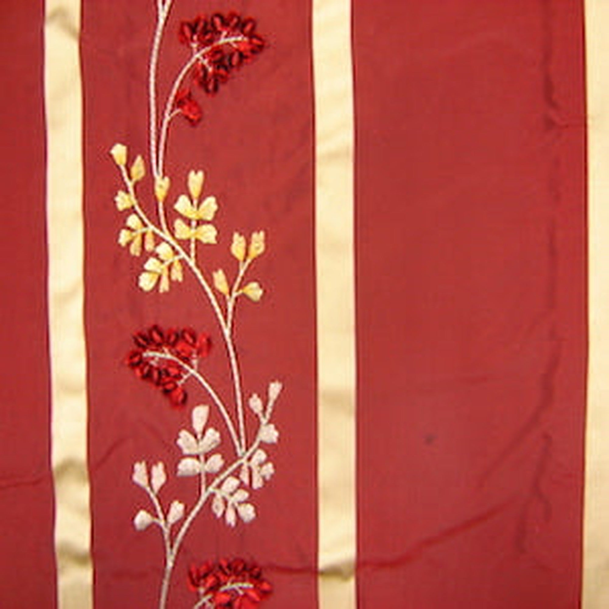 Juniper Fabric in color Ruby is a Stripe Floral Embroidered Silk Fabric pattern good for Drapery & Curtain Fabric