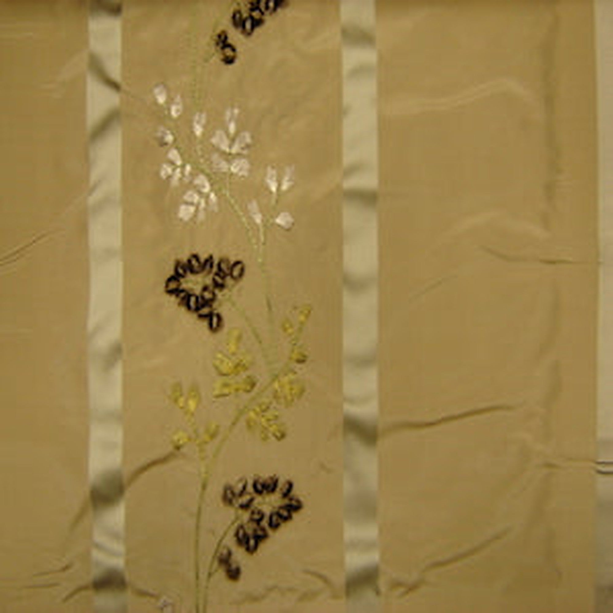 Juniper Fabric in color Taupe is a Stripe Floral Embroidered Silk Fabric pattern good for Drapery & Curtain Fabric