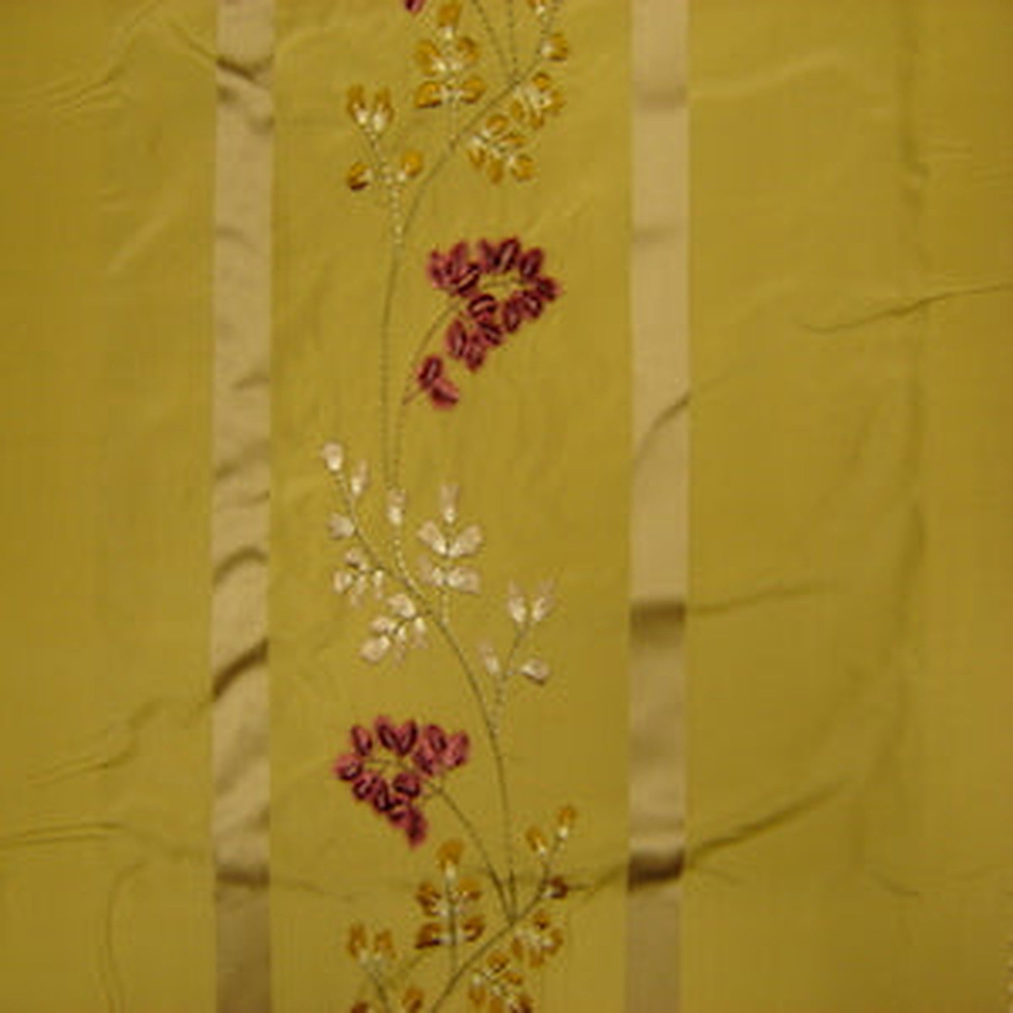 Juniper Fabric in color Wheat is a Stripe Floral Embroidered Silk Fabric pattern good for Drapery & Curtain Fabric