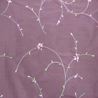 Kala Fabric in color Aubergine is a Floral Embroidered Silk Fabric that is good for Drapery & Curtain Fabric