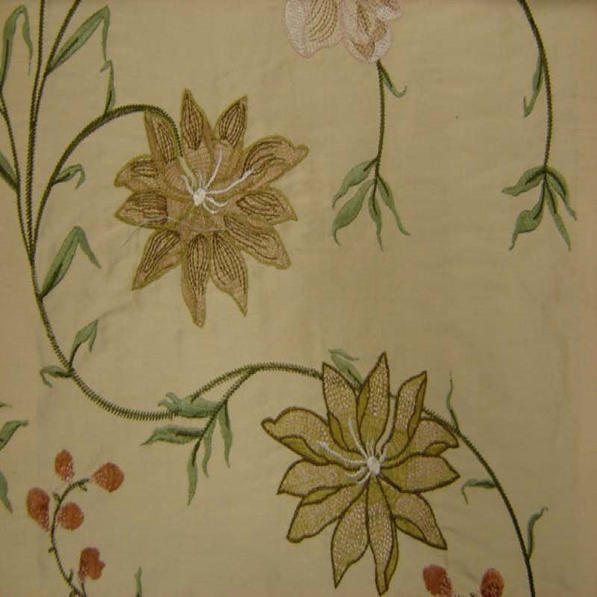 Layla Fabric in color Apricot is a Floral Embroidered Silk Fabric pattern good for Drapery & Curtain Fabric-Tagged