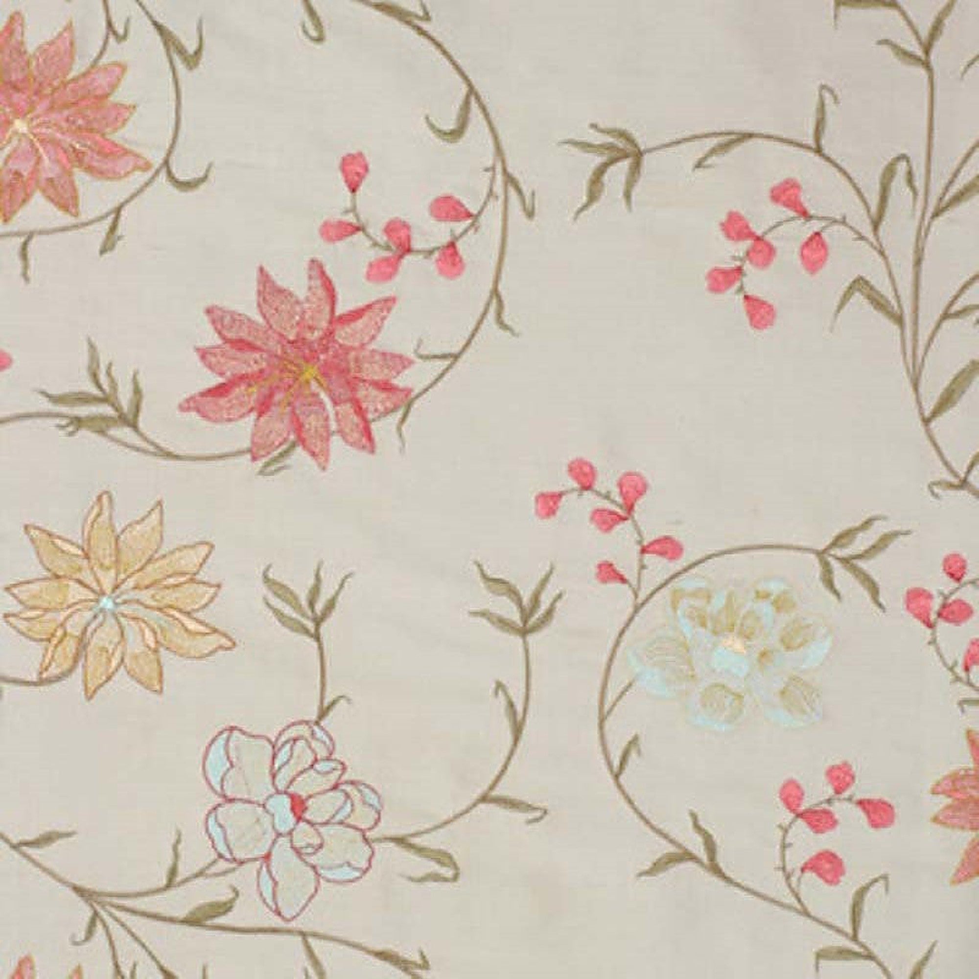 Layla Fabric in color Aquamarine is a Floral Embroidered Silk Fabric pattern good for Drapery & Curtain Fabric-Tagged