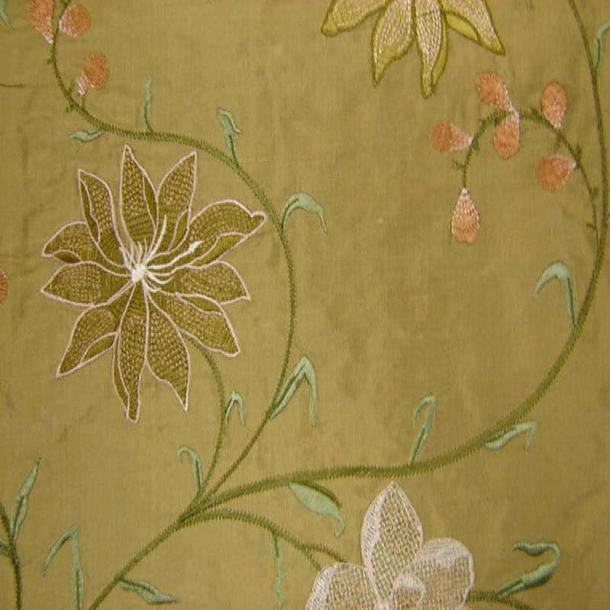 Layla Fabric in color Caramel is a Floral Embroidered Silk Fabric pattern good for Drapery & Curtain Fabric-Tagged