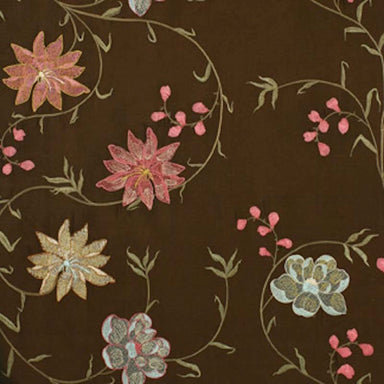 Layla Fabric in color Chocolate is a Floral Embroidered Silk Fabric pattern good for Drapery & Curtain Fabric-Tagged
