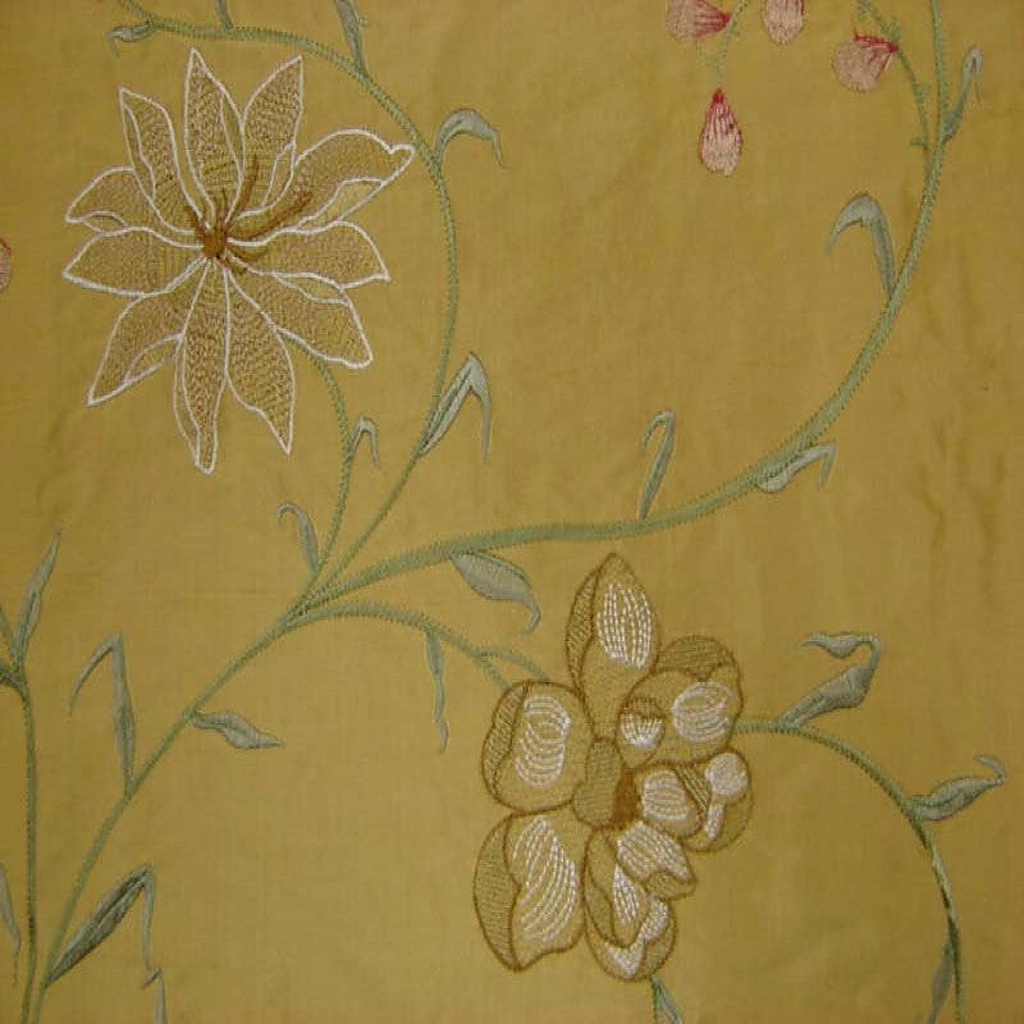 Layla Fabric in color Wheat is a Floral Embroidered Silk Fabric pattern good for Drapery & Curtain Fabric-Tagged