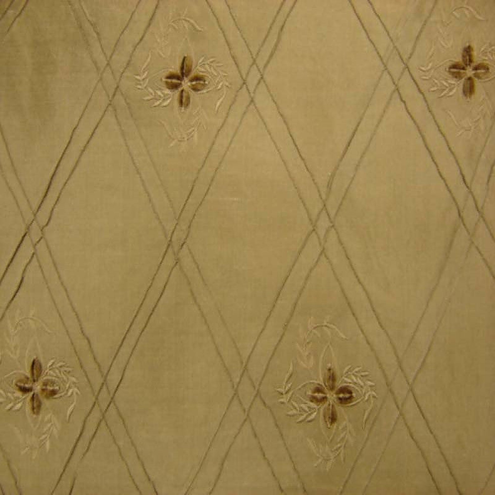 Lucile Fabric in color Bronze is a Diamond Floral Embroidered Silk Fabric pattern good for Drapery & Curtain Fabric-Tagged