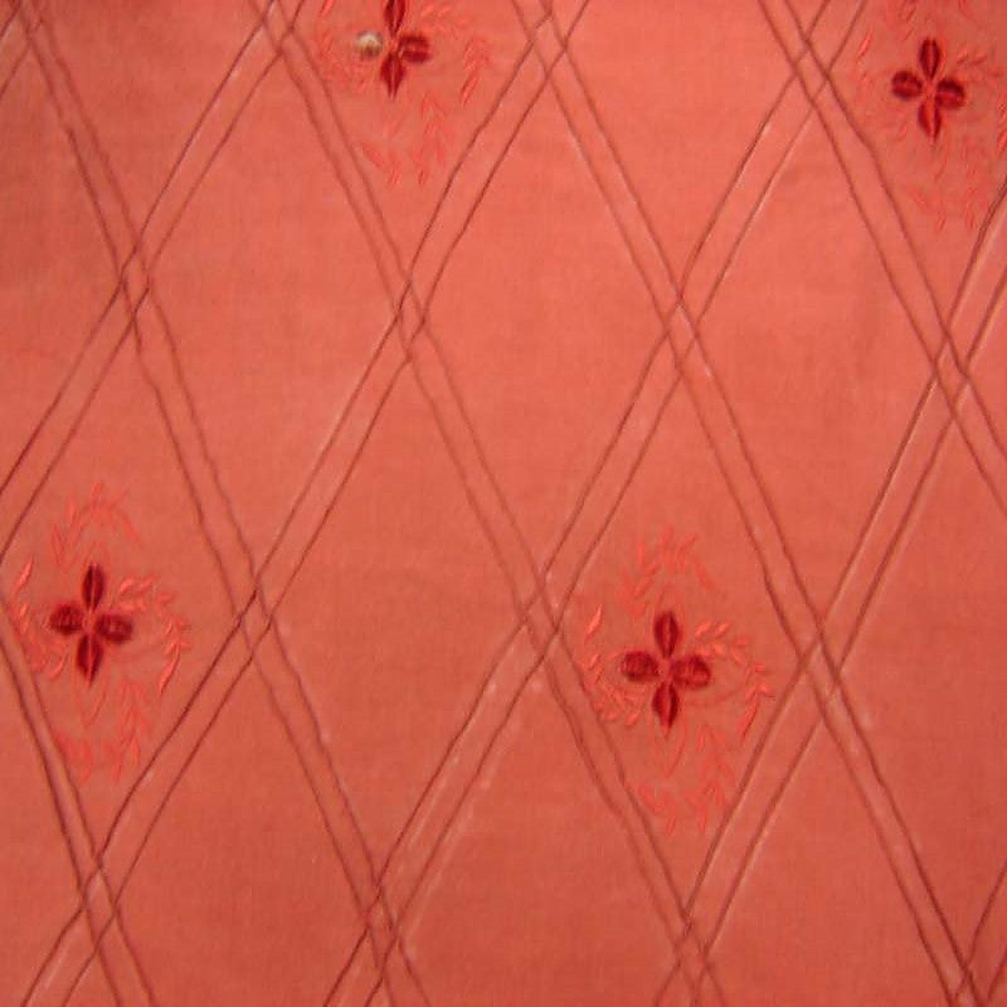 Lucile Fabric in color Fire is a Diamond Floral Embroidered Silk Fabric pattern good for Drapery & Curtain Fabric-Tagged
