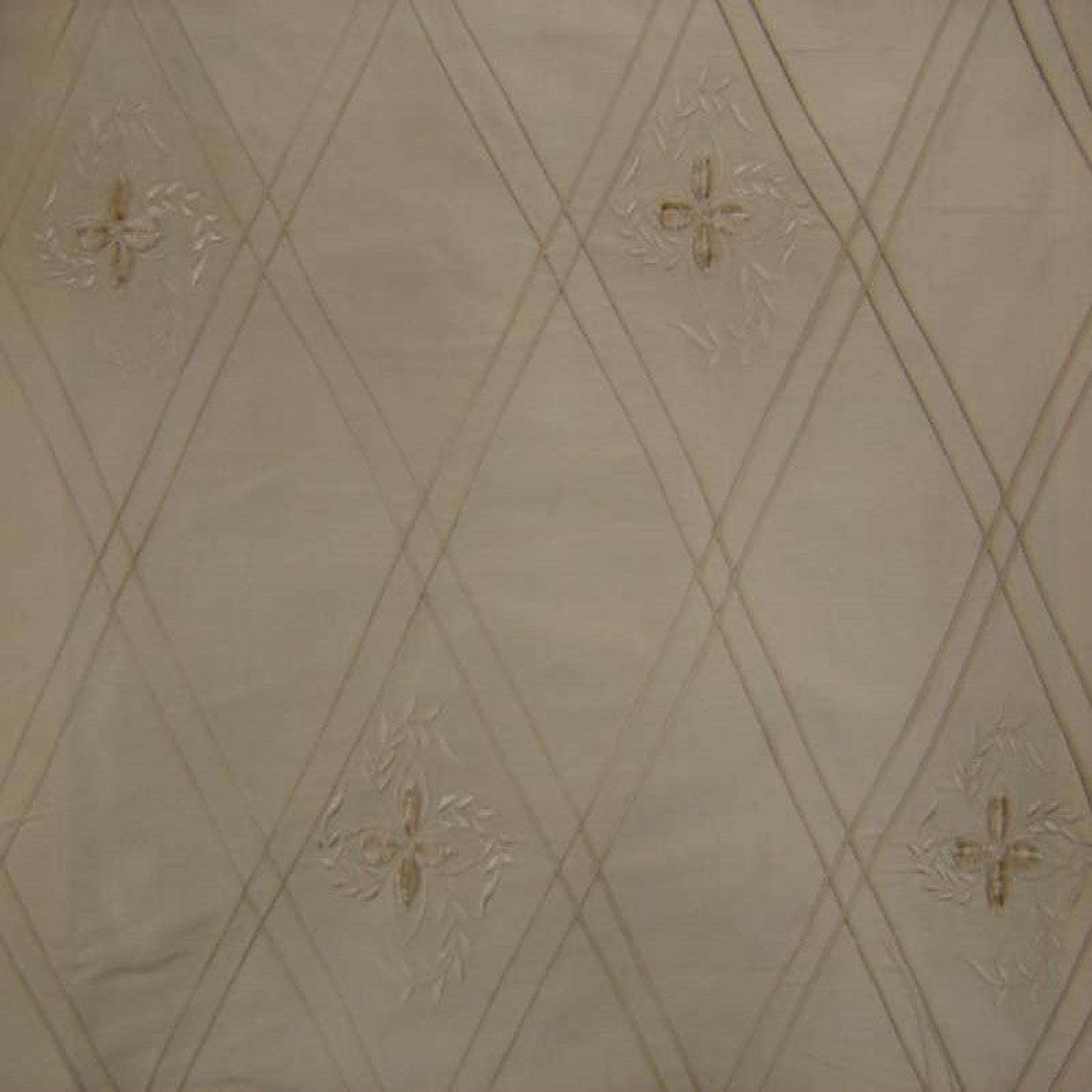 Lucile Fabric in color Sand is a Diamond Floral Embroidered Silk Fabric pattern good for Drapery & Curtain Fabric-Tagged