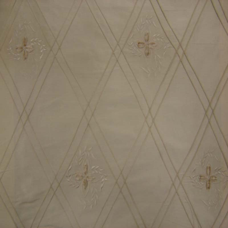 Lucile Fabric in color Sand is a Diamond Floral Embroidered Silk Fabric pattern good for Drapery & Curtain Fabric-Tagged