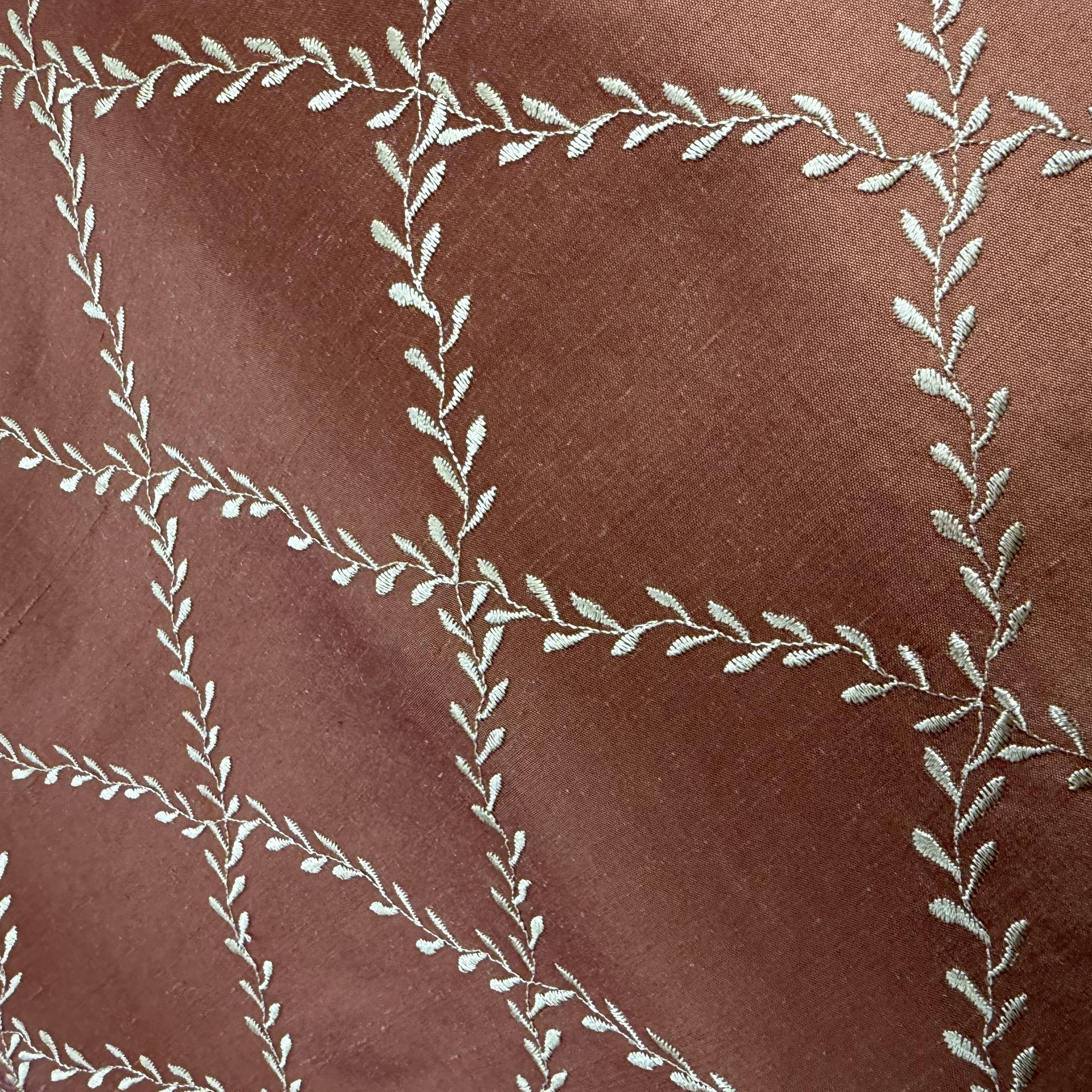 Marilyn Fabric in color Pumpkin is a Diamond Embroidered Floral Silk Fabric that is good for Drapery & Curtain Fabric