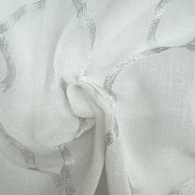 Merano Fabric in color White/Metallic is an Embroidered Metallic Sheer Fabric that is good for Drapery & Curtain Fabric