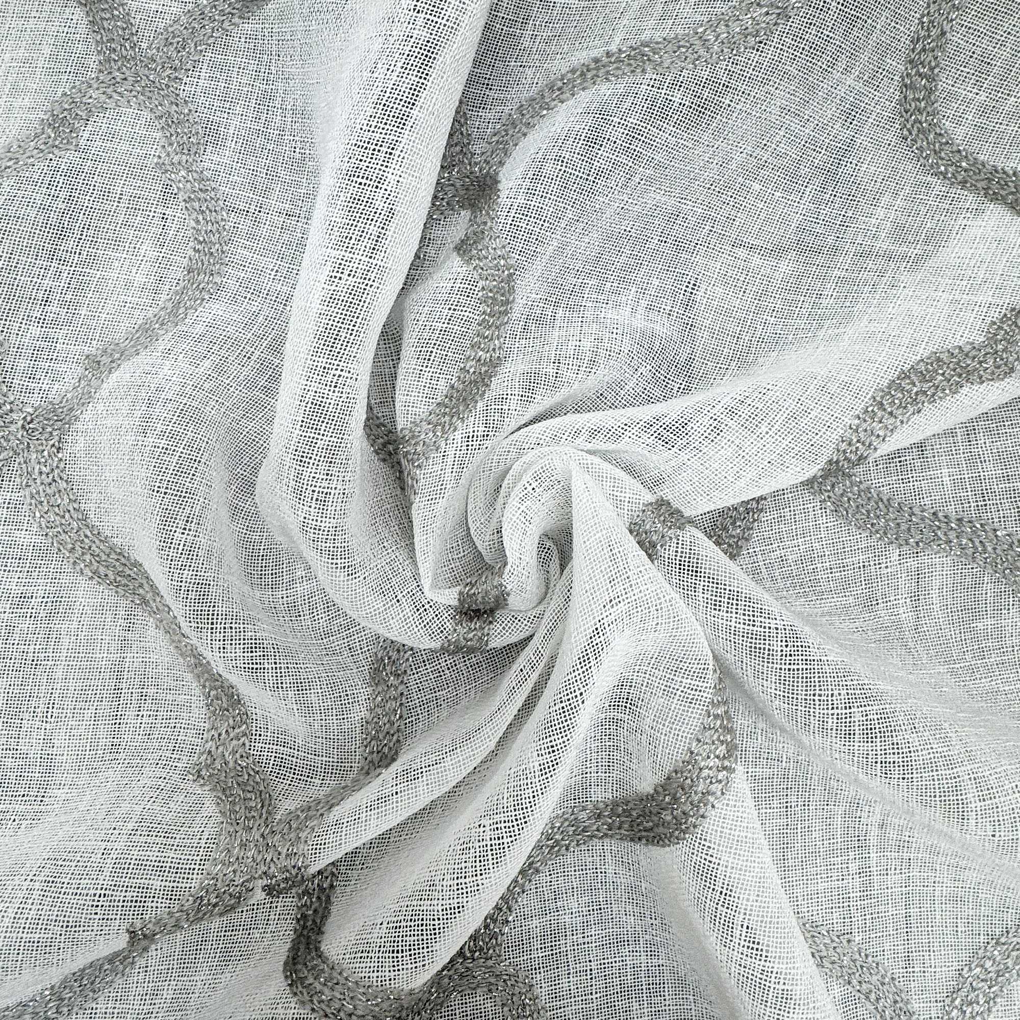 Merano Fabric in color Gray/Metallic is an Embroidered Metallic Sheer Fabric that is good for Drapery & Curtain Fabric