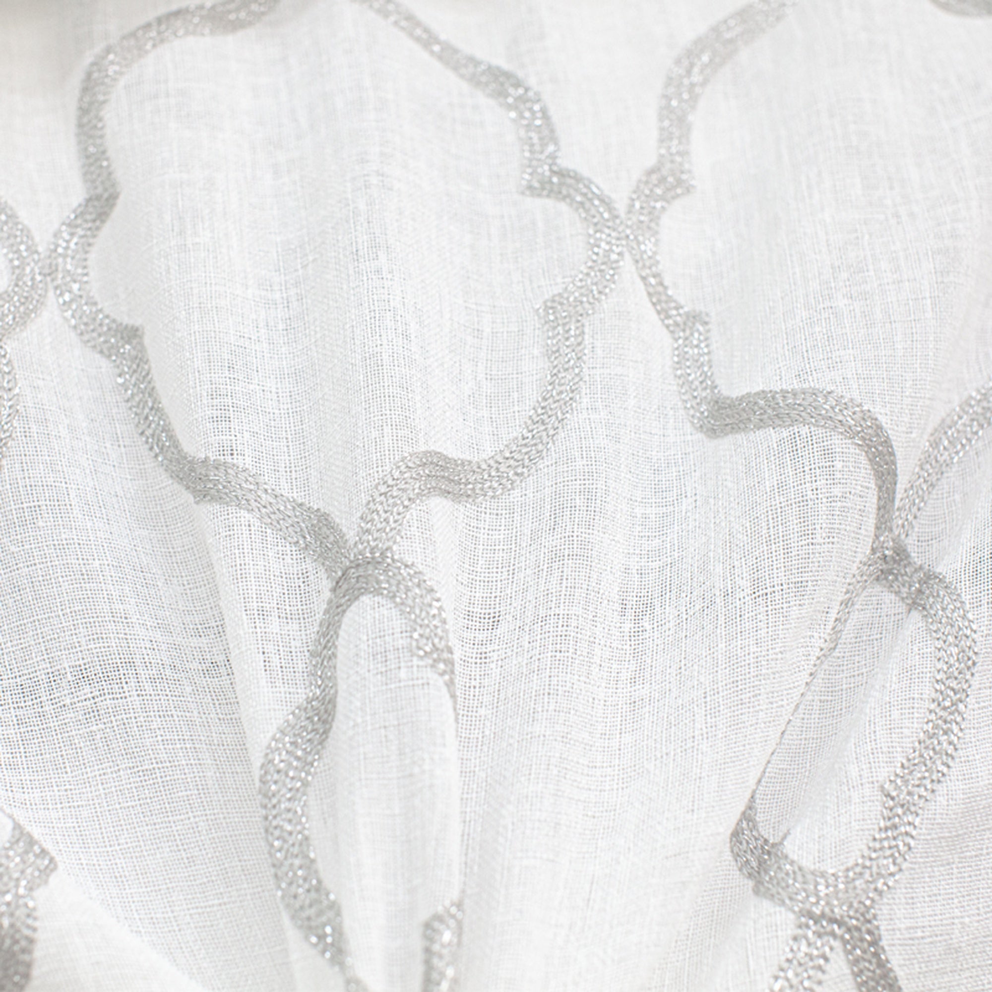 Merano fabric in color Gray/Metallic showcasing fabric embroidered metallic sheer drapery & curtain fabric.