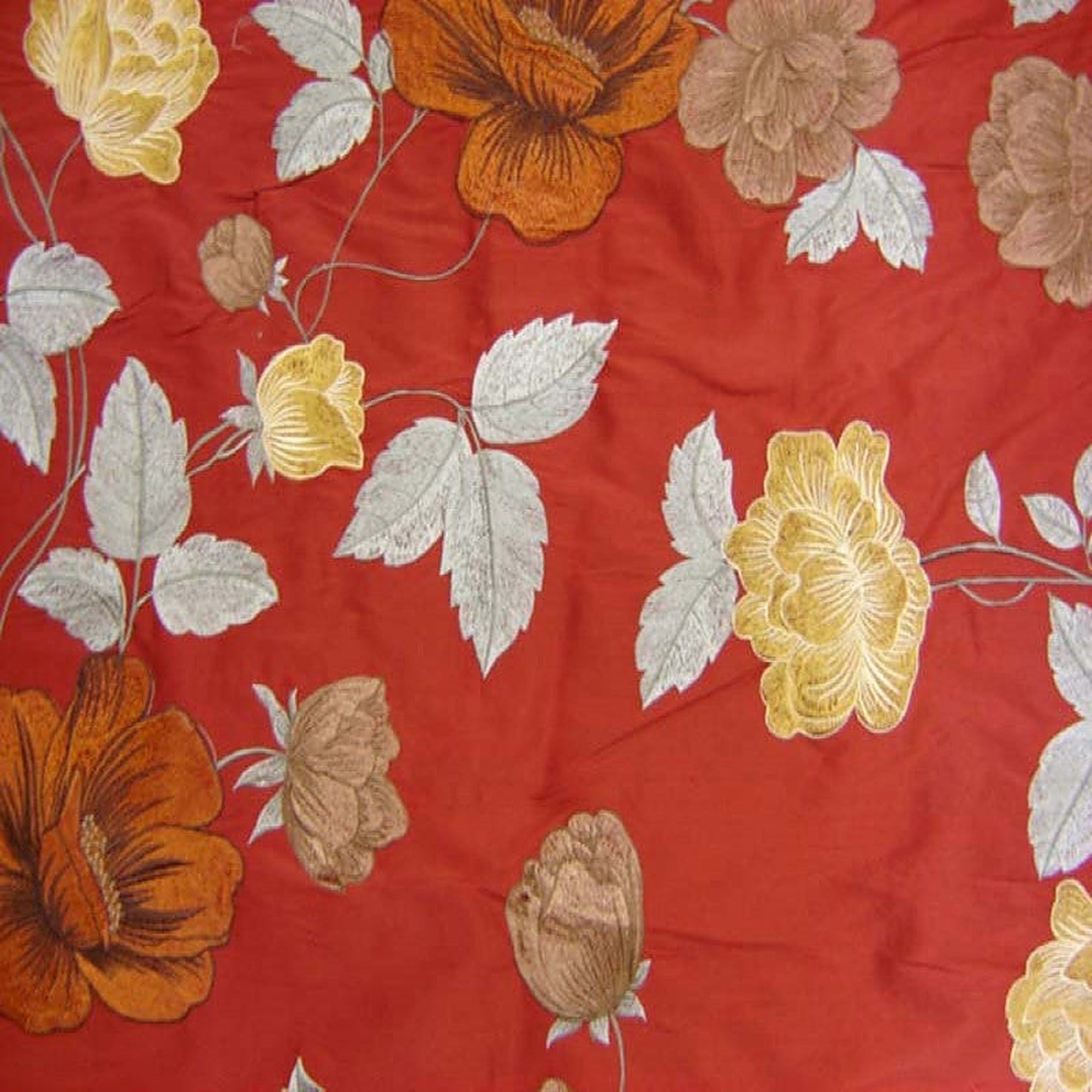 Miranda Fabric in color Spice is a Floral Embroidered Silk Fabric pattern good for Drapery & Curtain Fabric