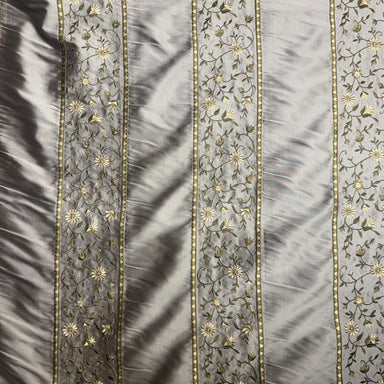 Mulberry Fabric in color Bamboo is a Striped Floral Embroidered Silk Fabric pattern good for Drapery & Curtain Fabric