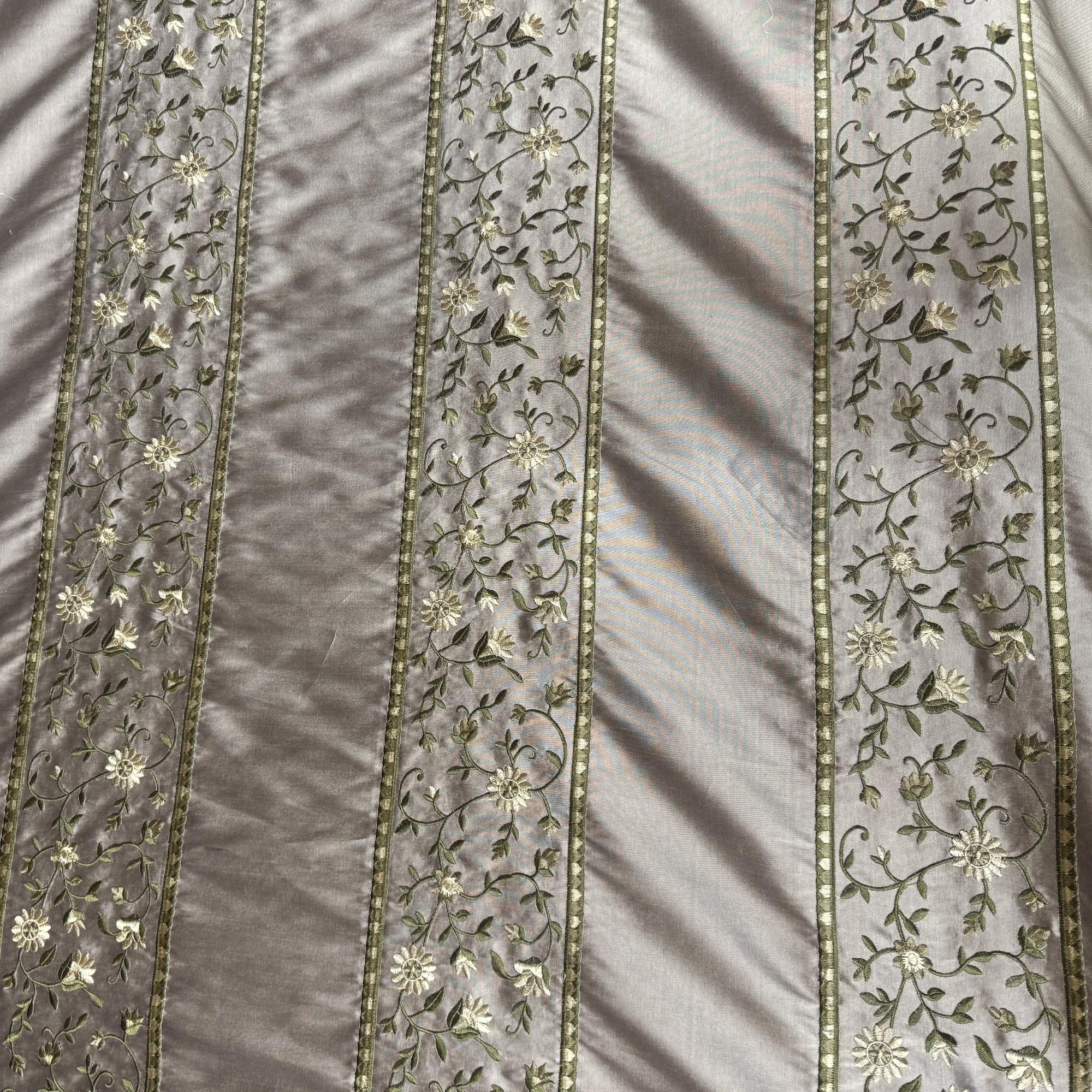 Mulberry Fabric in color Bronze is a Striped Floral Embroidered Silk Fabric pattern good for Drapery & Curtain Fabric