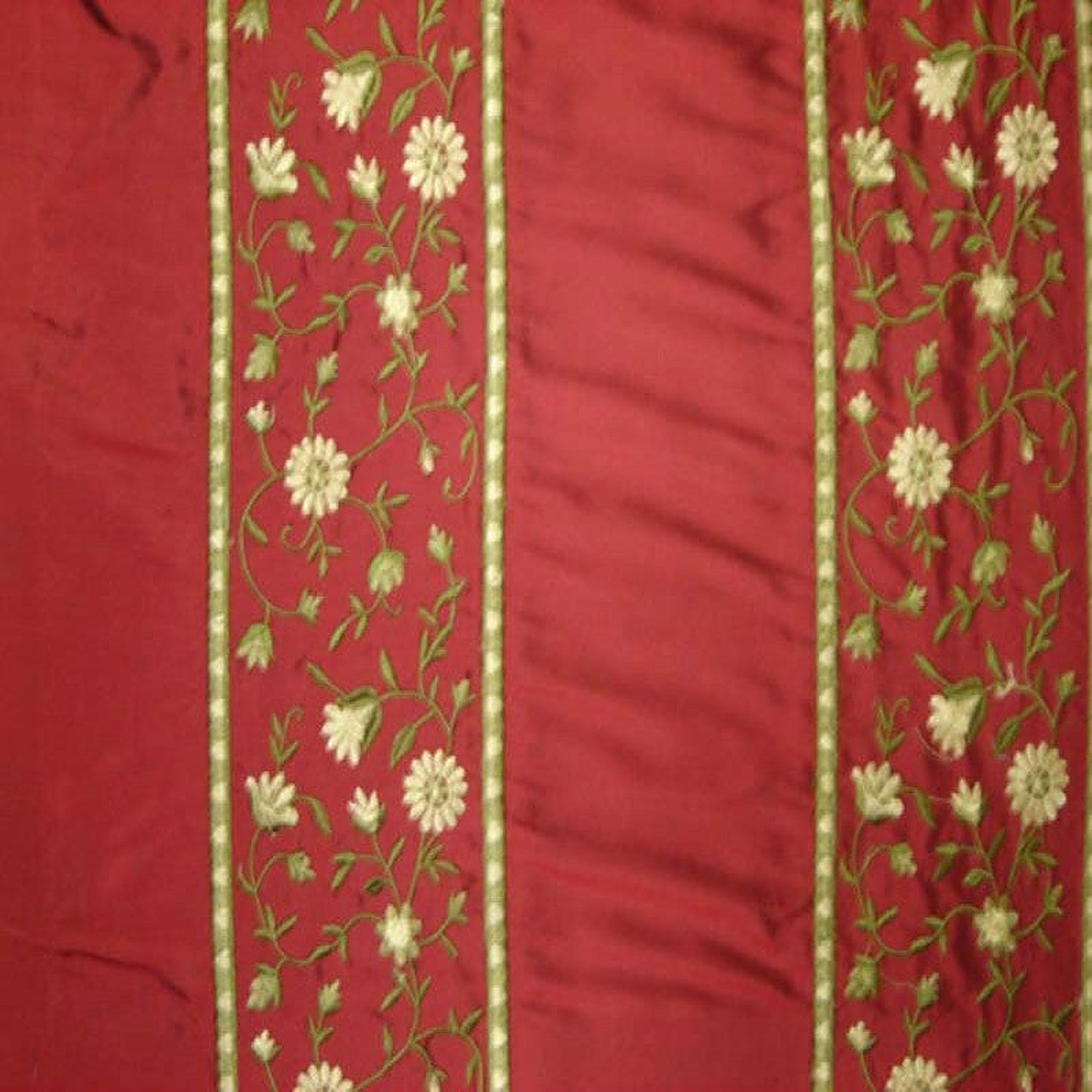 Mulberry Fabric in color Fire is a Striped Floral Embroidered Silk Fabric pattern good for Drapery & Curtain Fabric