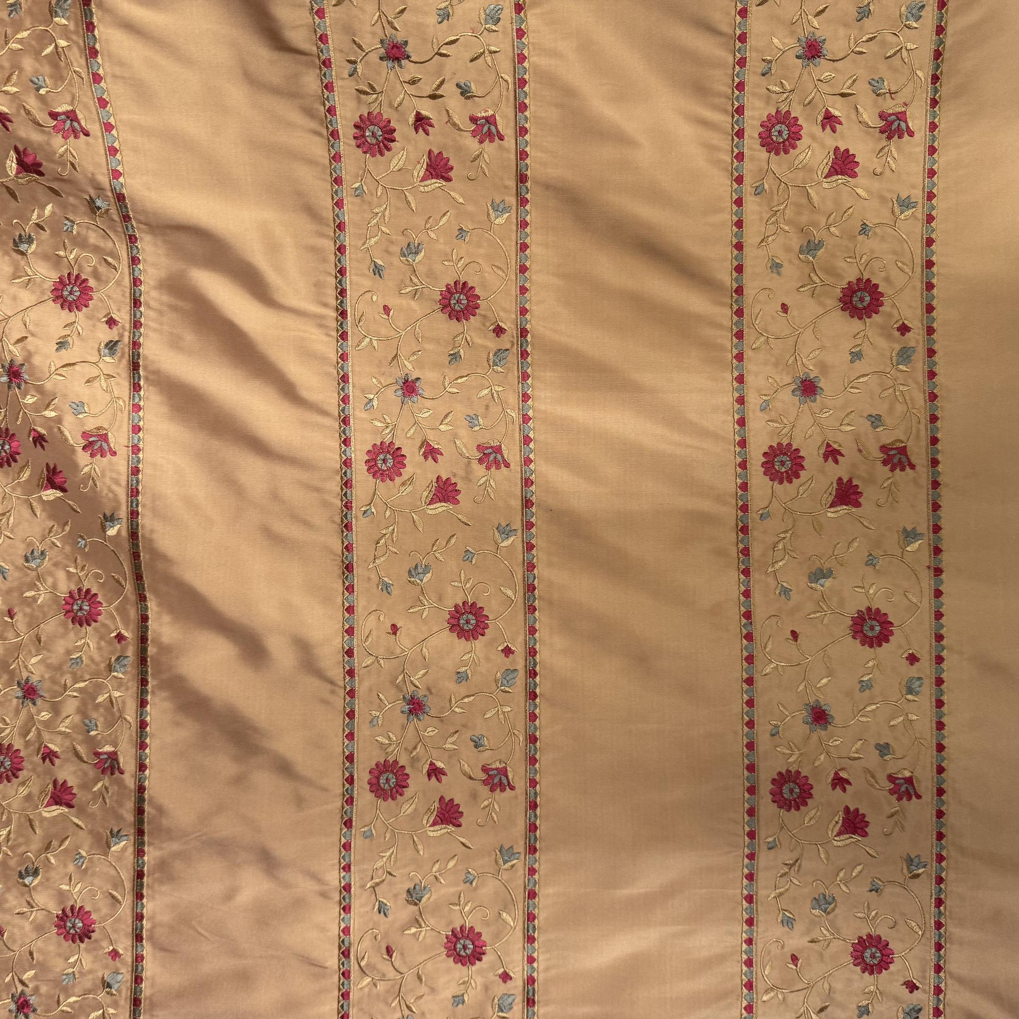 Mulberry Fabric in color Salmon is a Striped Floral Embroidered Silk Fabric pattern good for Drapery & Curtain Fabric