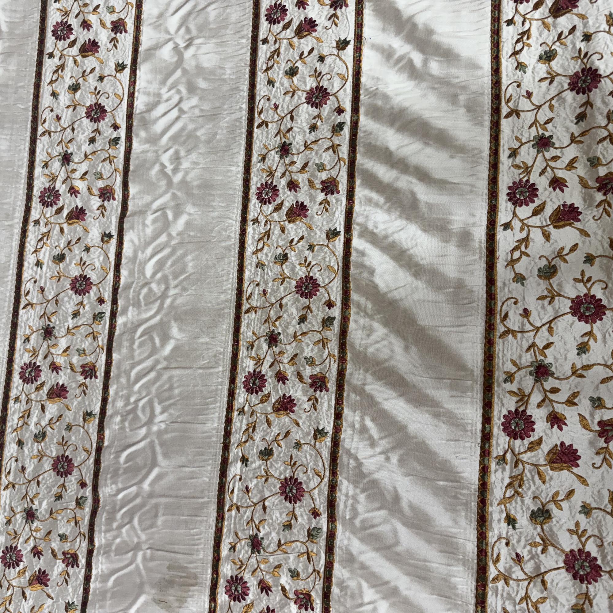 Mulberry Fabric in color Sand is a Striped Floral Embroidered Silk Fabric pattern good for Drapery & Curtain Fabric