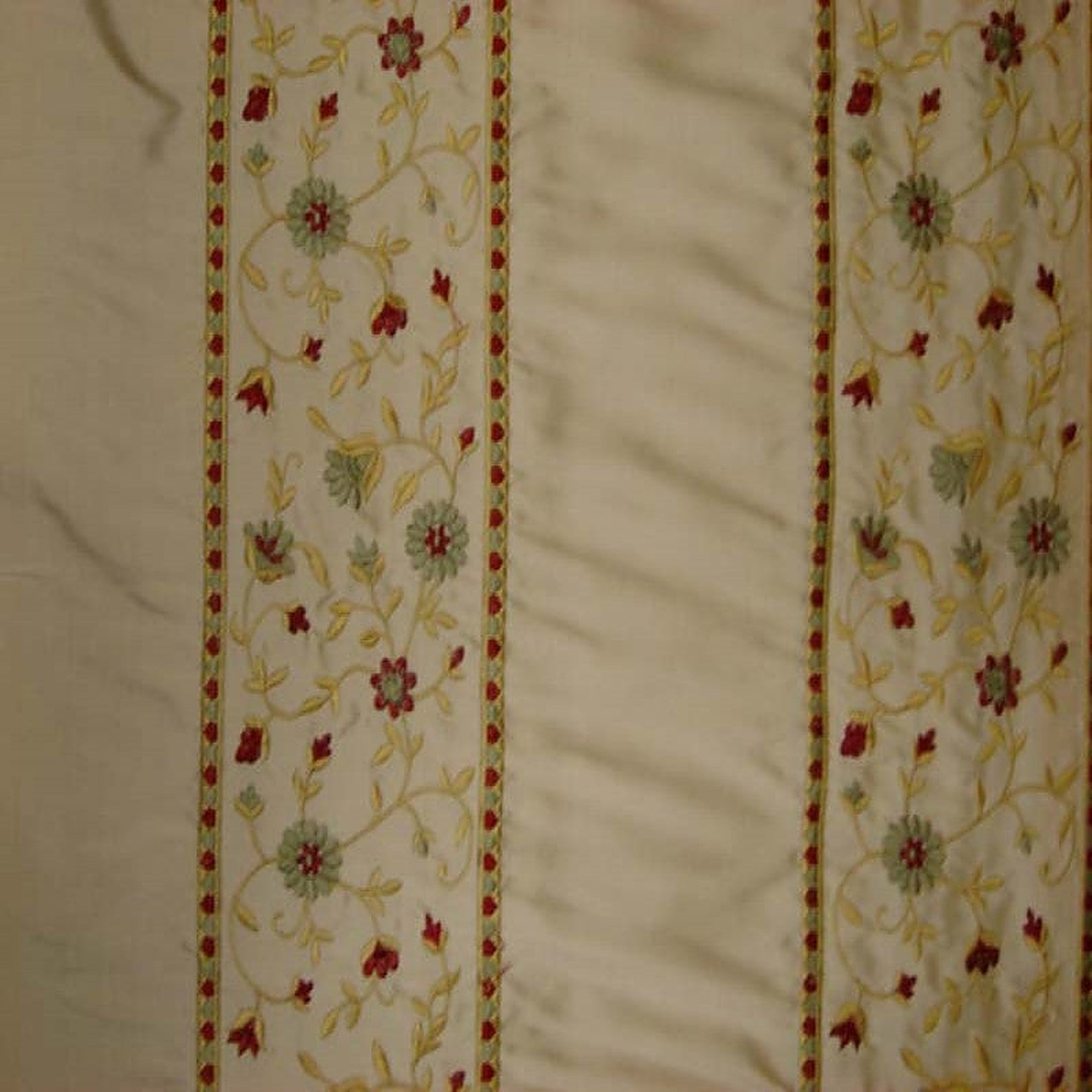 Mulberry Fabric in color Taupe is a Striped Floral Embroidered Silk Fabric pattern good for Drapery & Curtain Fabric