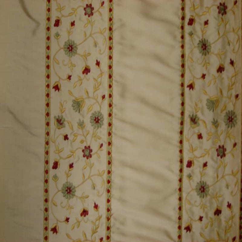 Mulberry Fabric in color Taupe is a Striped Floral Embroidered Silk Fabric pattern good for Drapery & Curtain Fabric