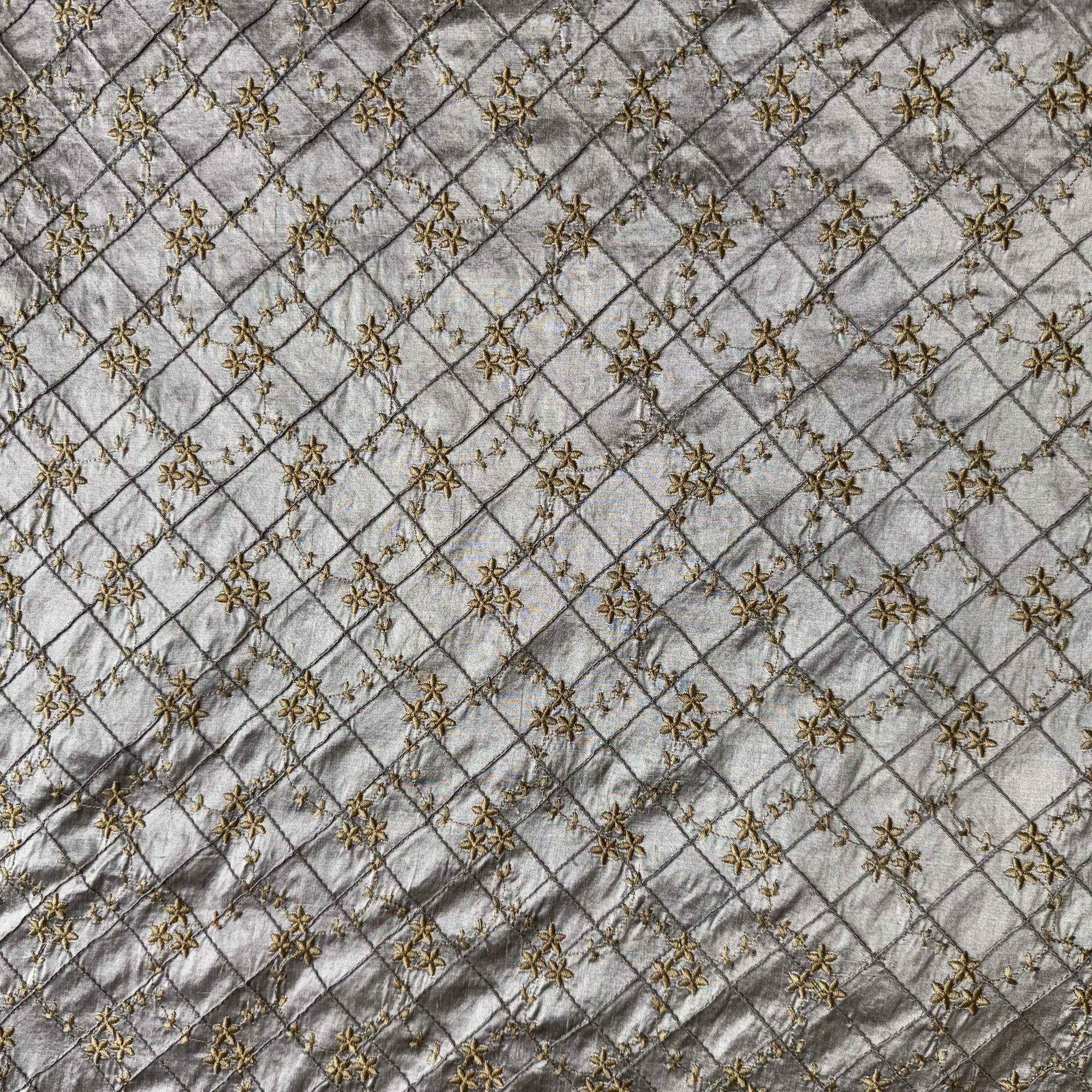 Orissa Fabric | Small Diamond Floral Embroidered Silk Fabric | Drapery & Curtain Fabric