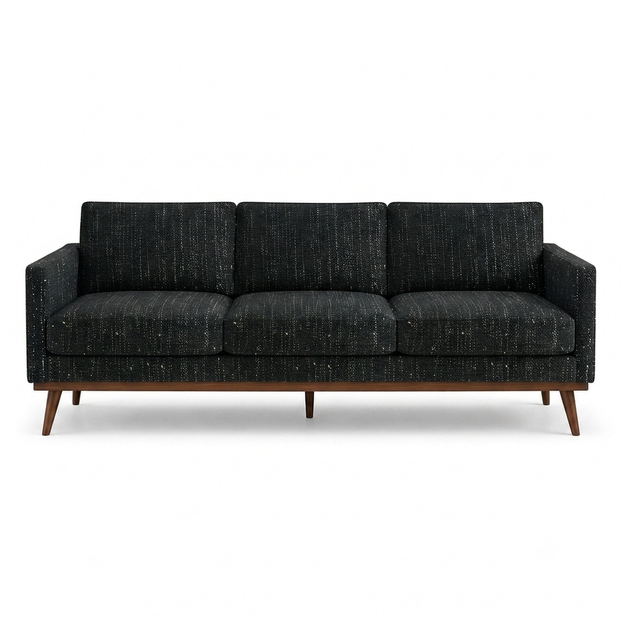 Pandora Fabric in color Black made on a sofa is a Solid Textured Metallic Linen Look Fabric that is good for Drapery & Curtain Fabric and Upholstery Fabric
