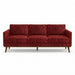 Pandora Fabric in color Cranberry made on a sofa is a Solid Textured Metallic Linen Look Fabric that is good for Drapery & Curtain Fabric and Upholstery Fabric