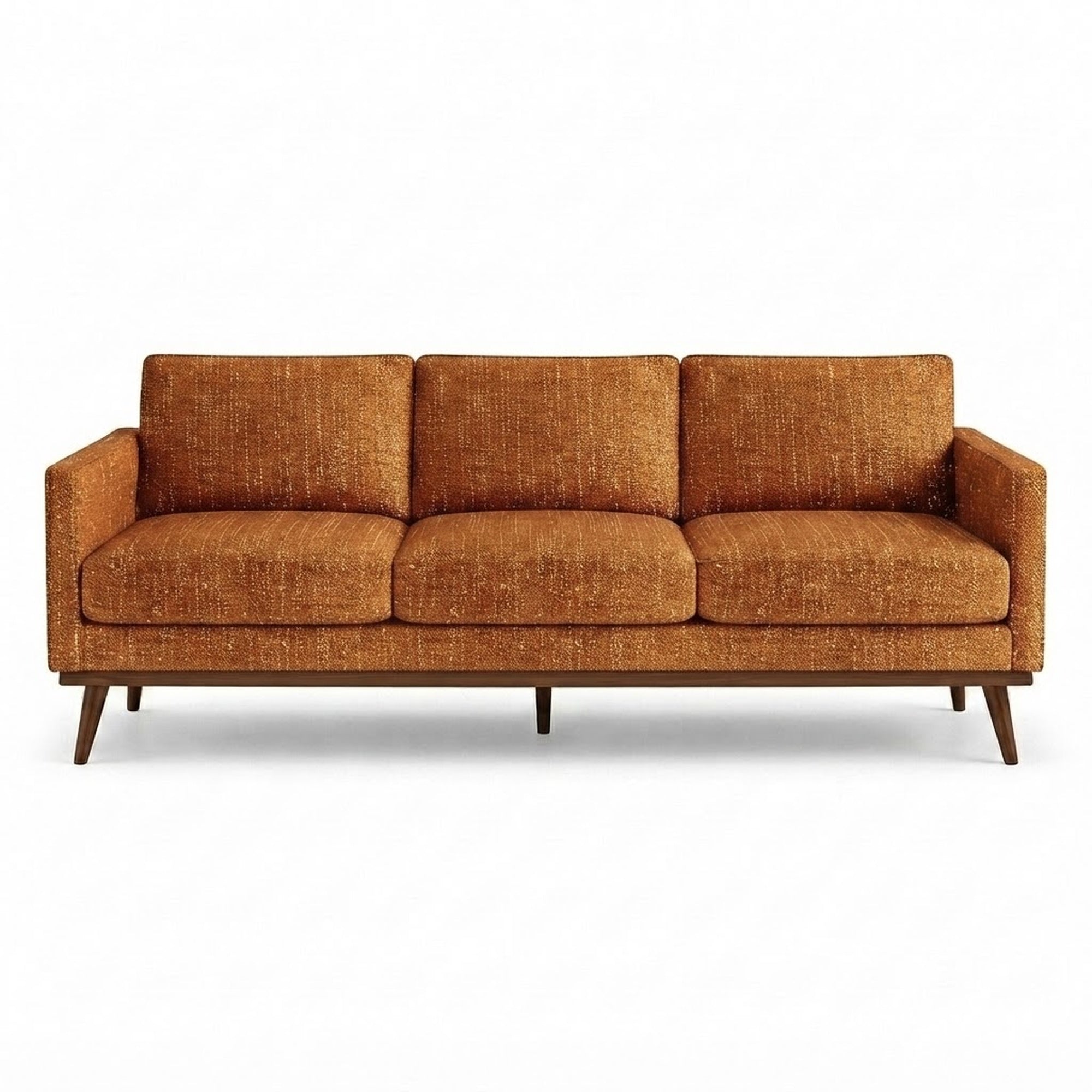 Pandora Fabric in color Orange made on a sofa is a Solid Textured Metallic Linen Look Fabric that is good for Drapery & Curtain Fabric and Upholstery Fabric