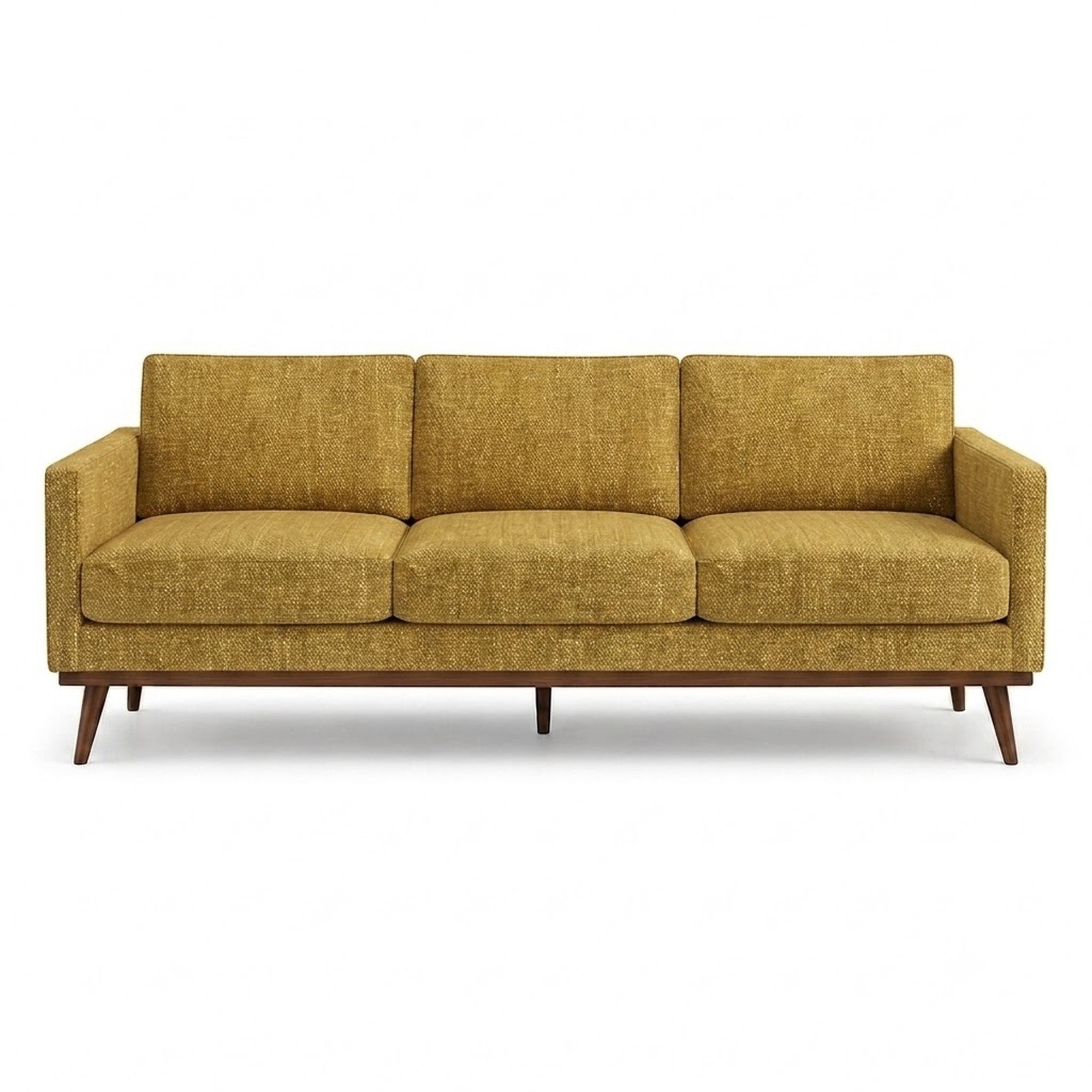 Pandora Fabric in color Canary made on a sofa is a Solid Textured Metallic Linen Look Fabric that is good for Drapery & Curtain Fabric and Upholstery Fabric