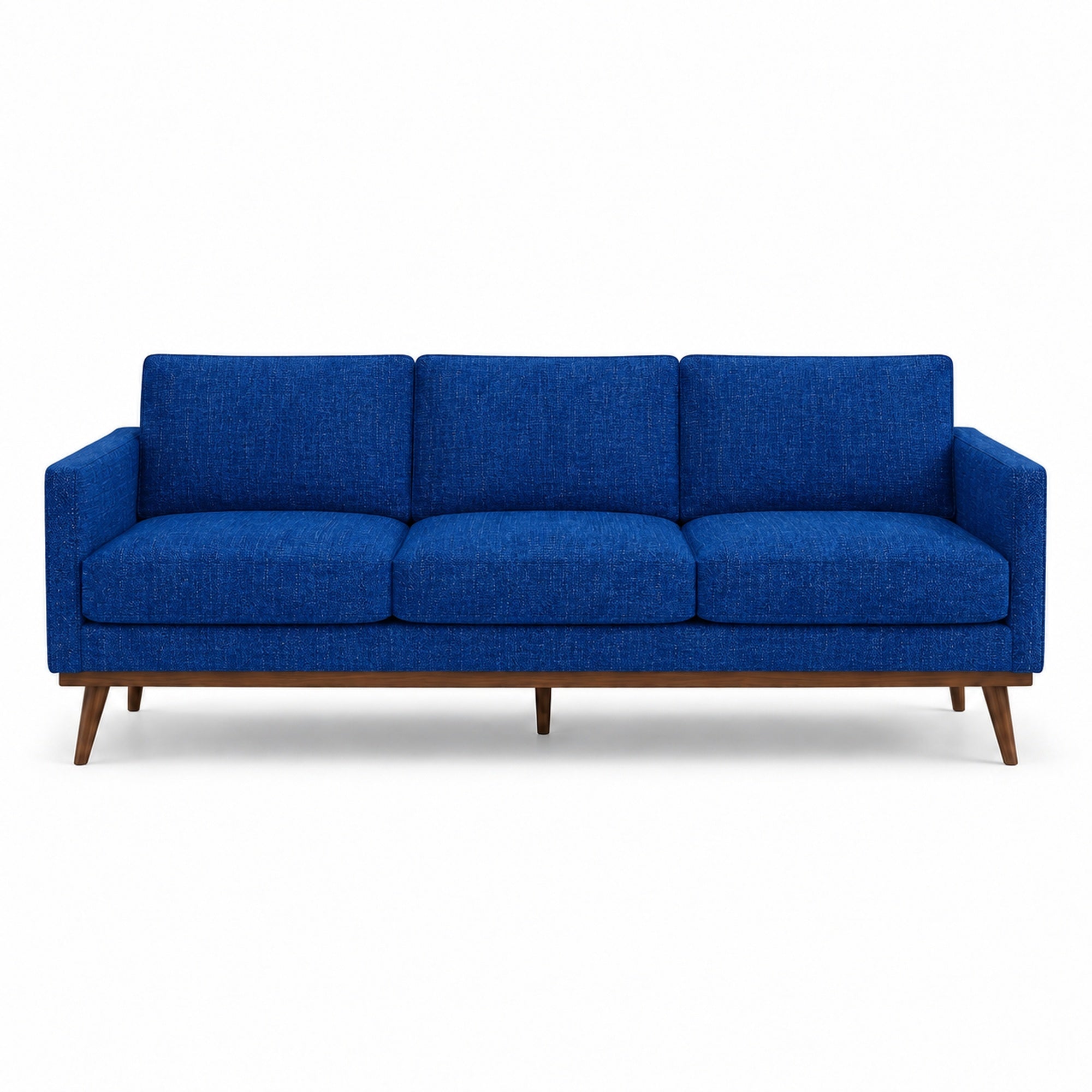 Pandora Fabric in color Cobalt made on a sofa is a Solid Textured Metallic Linen Look Fabric that is good for Drapery & Curtain Fabric and Upholstery Fabric