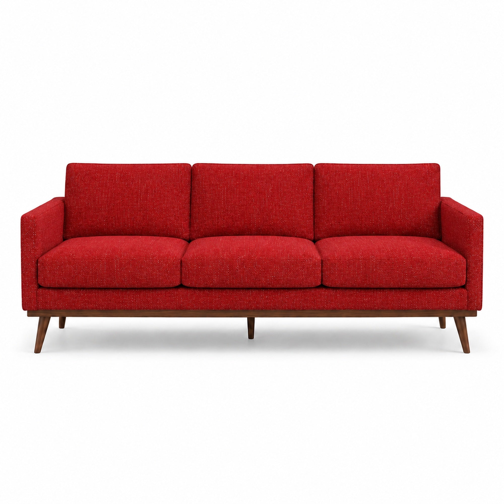 Pandora Fabric in color Crimson made on a sofa is a Solid Textured Metallic Linen Look Fabric that is good for Drapery & Curtain Fabric and Upholstery Fabric