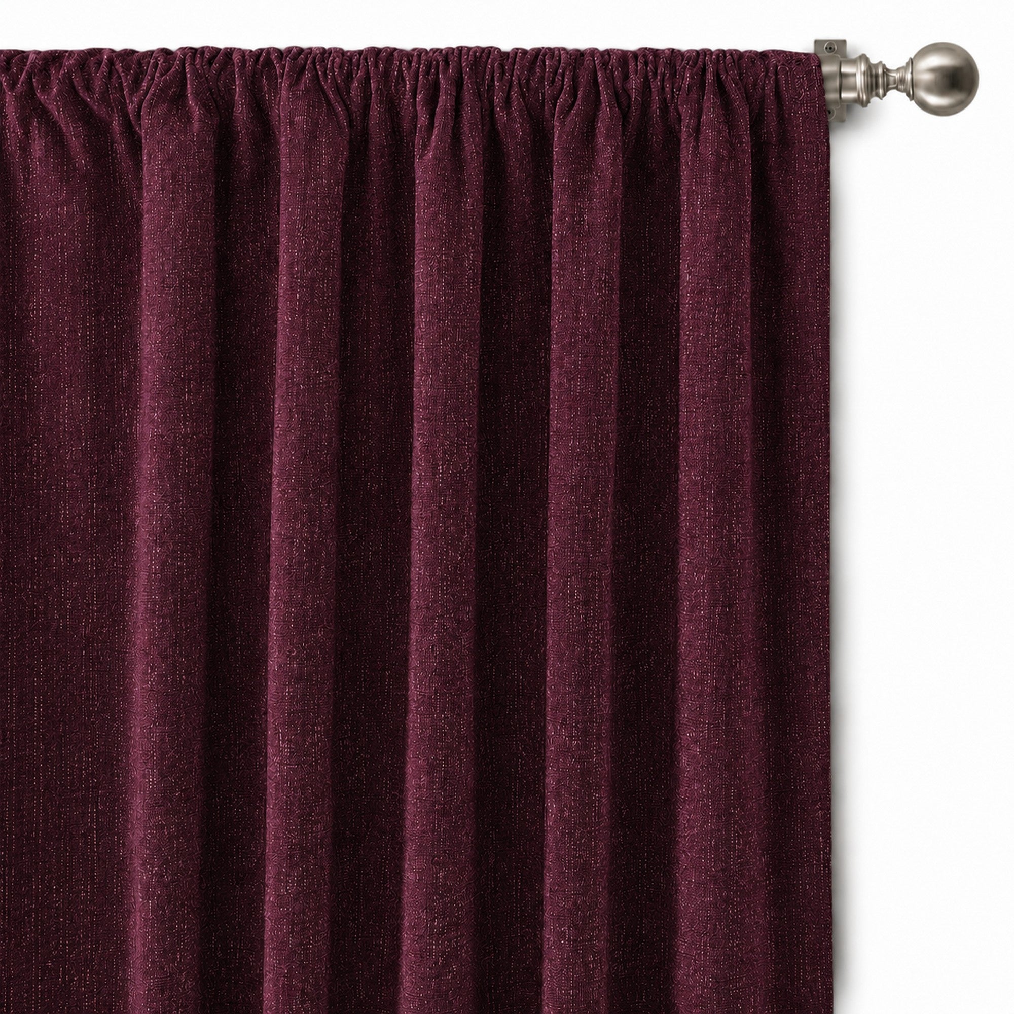 Pandora Fabric in color Eggplant made as a drapery is a Solid Textured Metallic Linen Look Fabric that is good for Drapery & Curtain Fabric and Upholstery Fabric