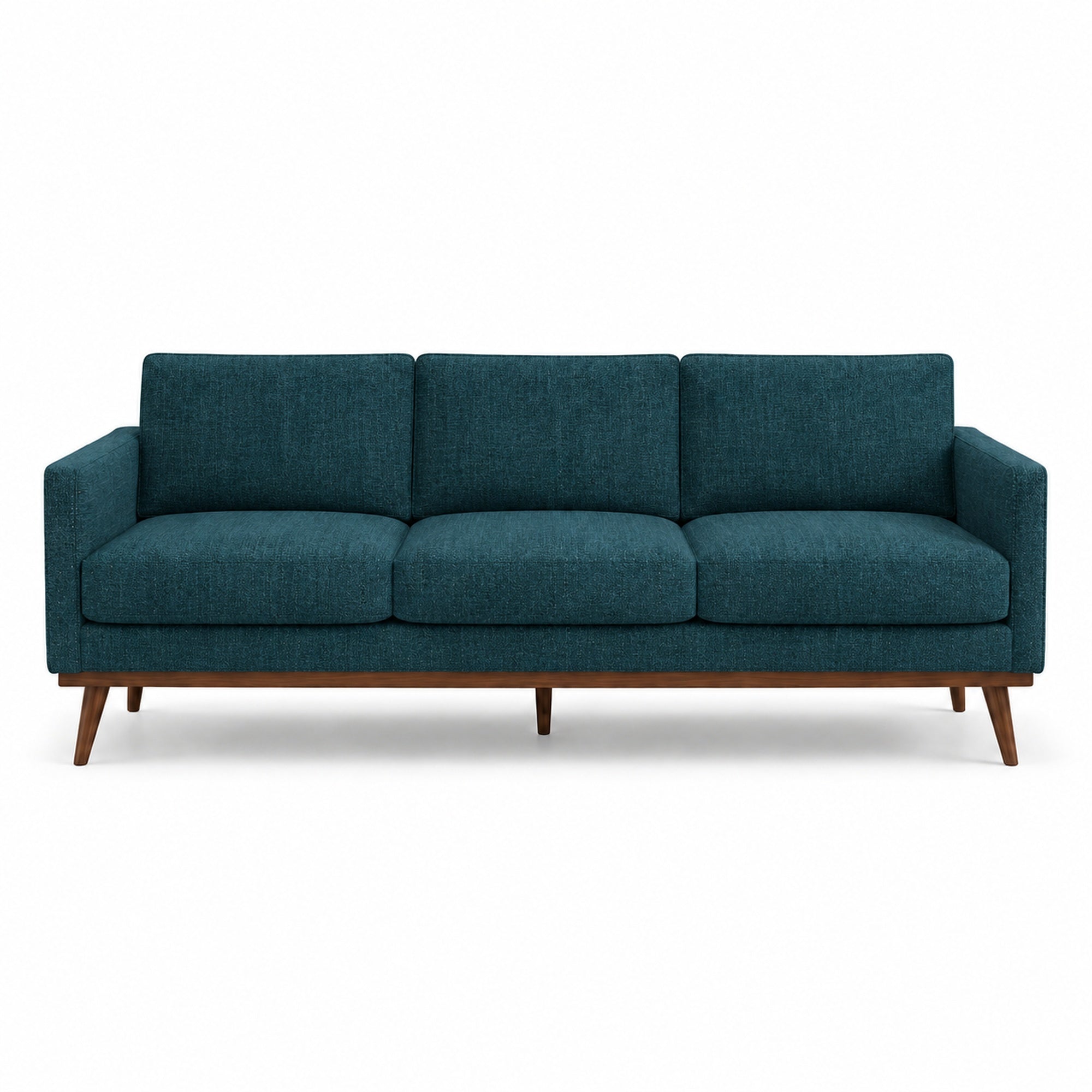 Pandora Fabric in color Cerulean made on a sofa is a Solid Textured Metallic Linen Look Fabric that is good for Drapery & Curtain Fabric and Upholstery Fabric