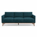 Pandora Fabric in color Cerulean made on a sofa is a Solid Textured Metallic Linen Look Fabric that is good for Drapery & Curtain Fabric and Upholstery Fabric