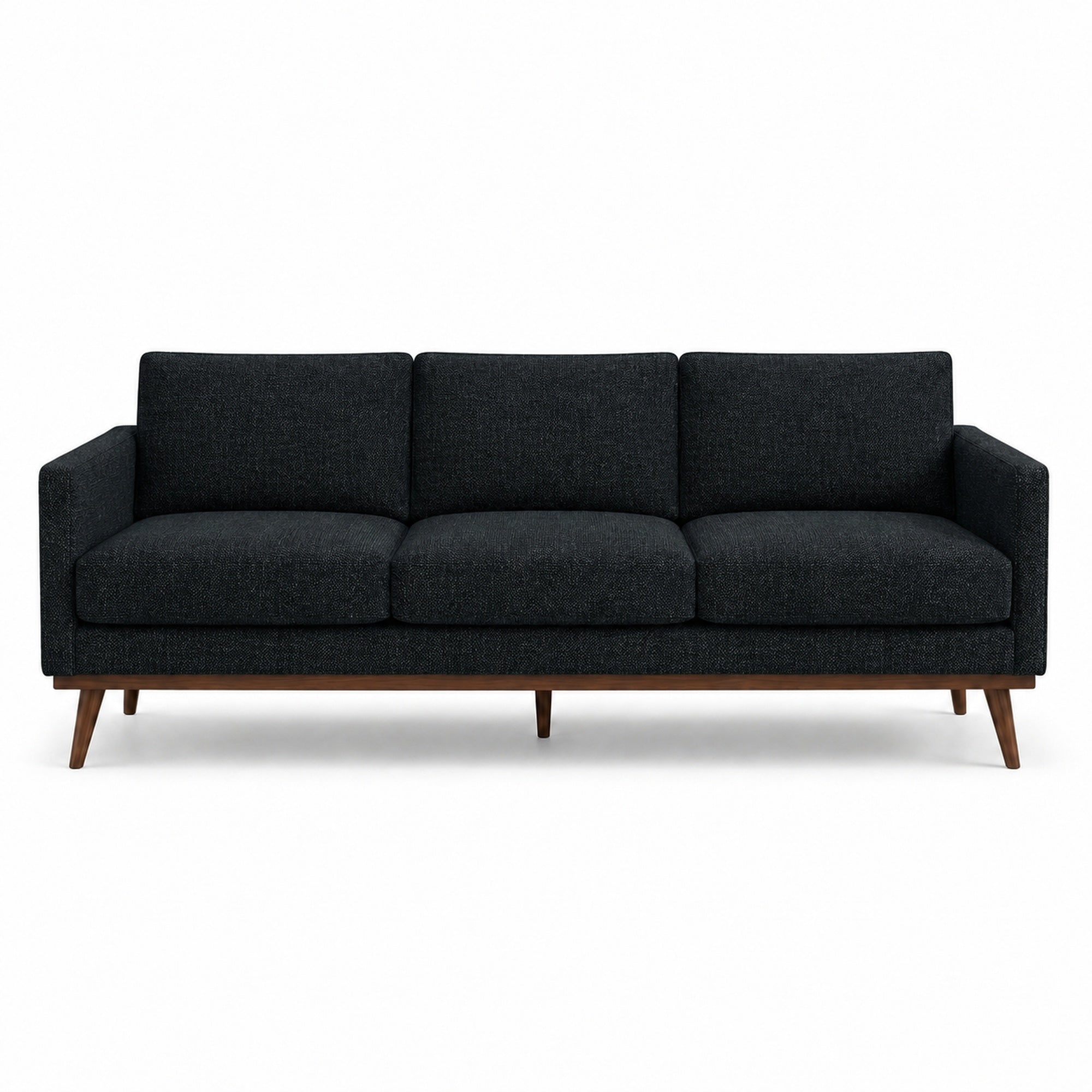 Pandora Fabric in color Navy made on a sofa is a Solid Textured Metallic Linen Look Fabric that is good for Drapery & Curtain Fabric and Upholstery Fabric