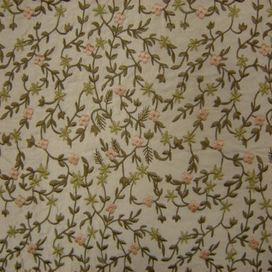 Parisian Fabric in color Apricot is a Floral Embroidered Silk Fabric pattern good for Drapery & Curtain Fabric