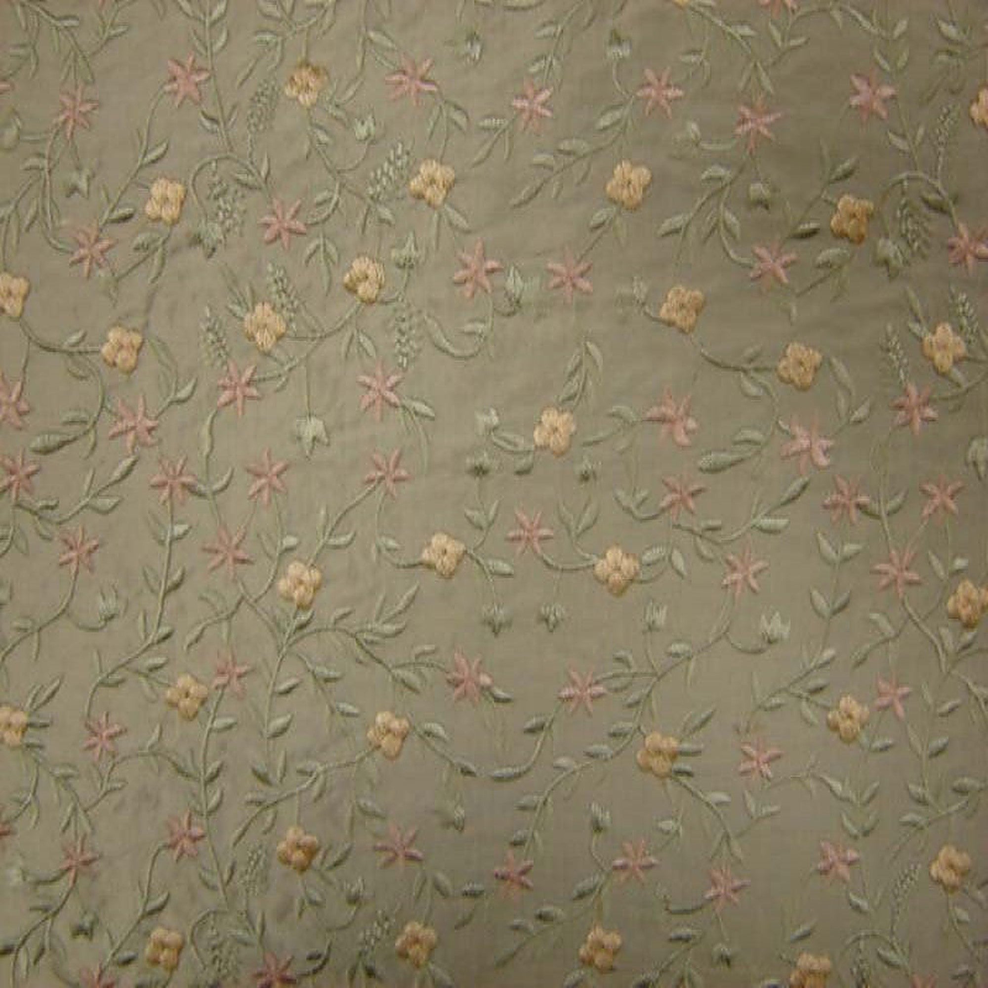 Parisian Fabric in color Coral is a Floral Embroidered Silk Fabric pattern good for Drapery & Curtain Fabric