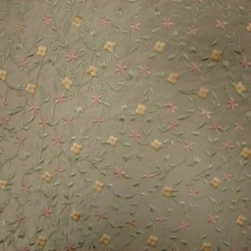 Parisian Fabric in color Coral is a Floral Embroidered Silk Fabric pattern good for Drapery & Curtain Fabric