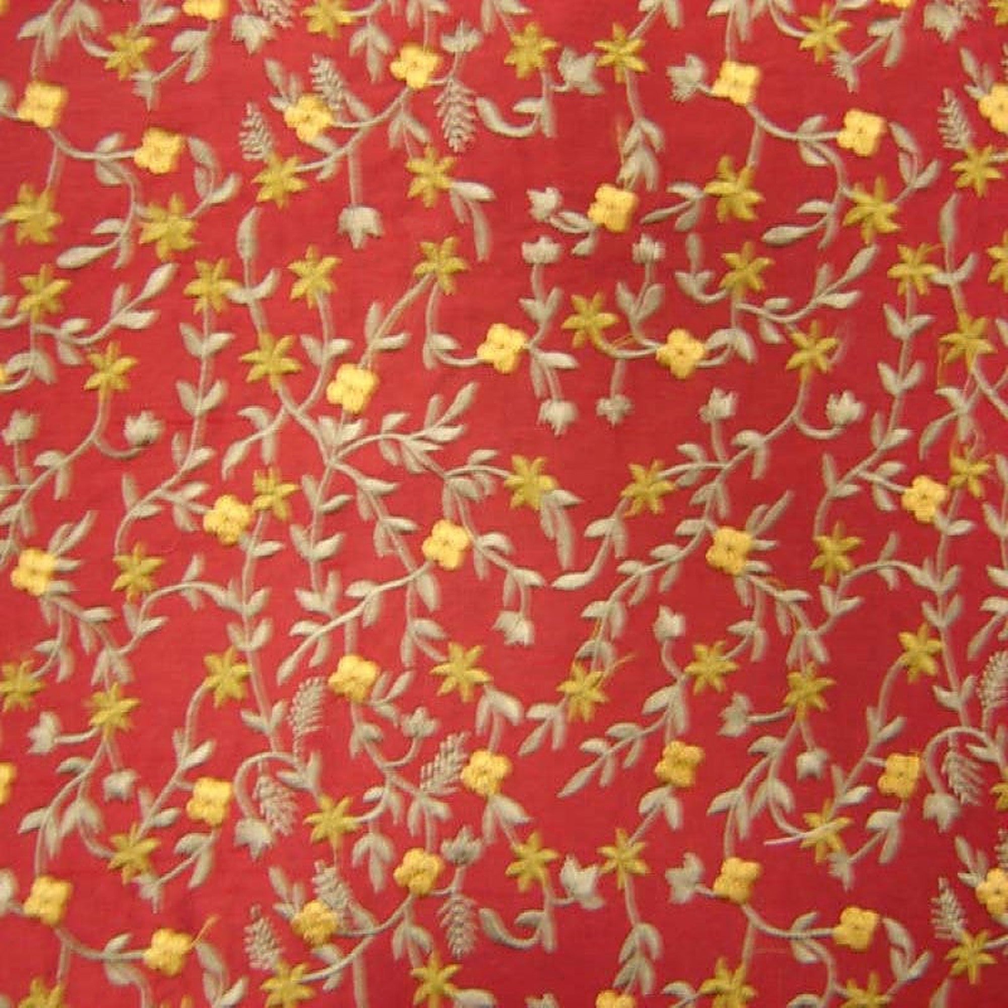 Parisian Fabric in color Scarlet is a Floral Embroidered Silk Fabric pattern good for Drapery & Curtain Fabric