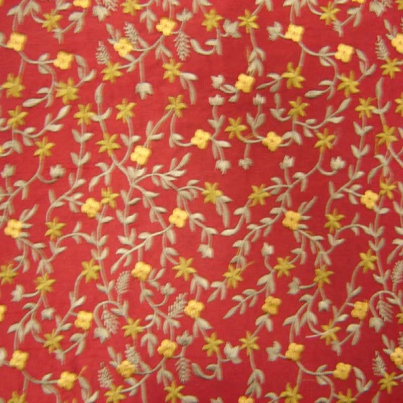 Parisian Fabric in color Scarlet is a Floral Embroidered Silk Fabric pattern good for Drapery & Curtain Fabric