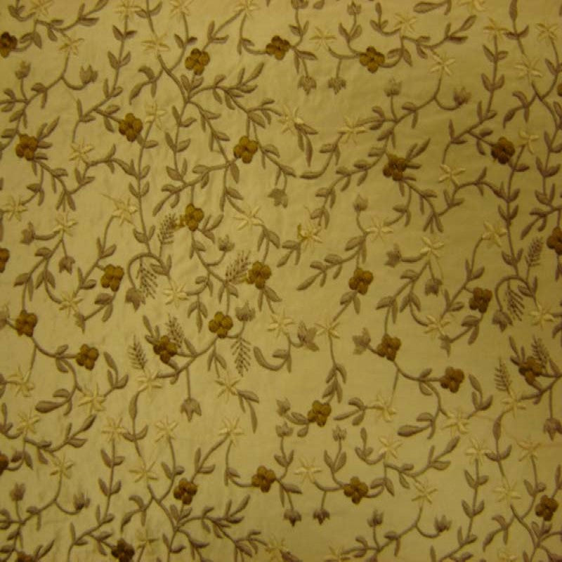 Parisian Fabric in color Wheat is a Floral Embroidered Silk Fabric pattern good for Drapery & Curtain Fabric